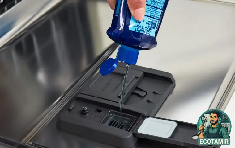شخصی در حال ریختن ژل به داخل ماشین ظرفشویی